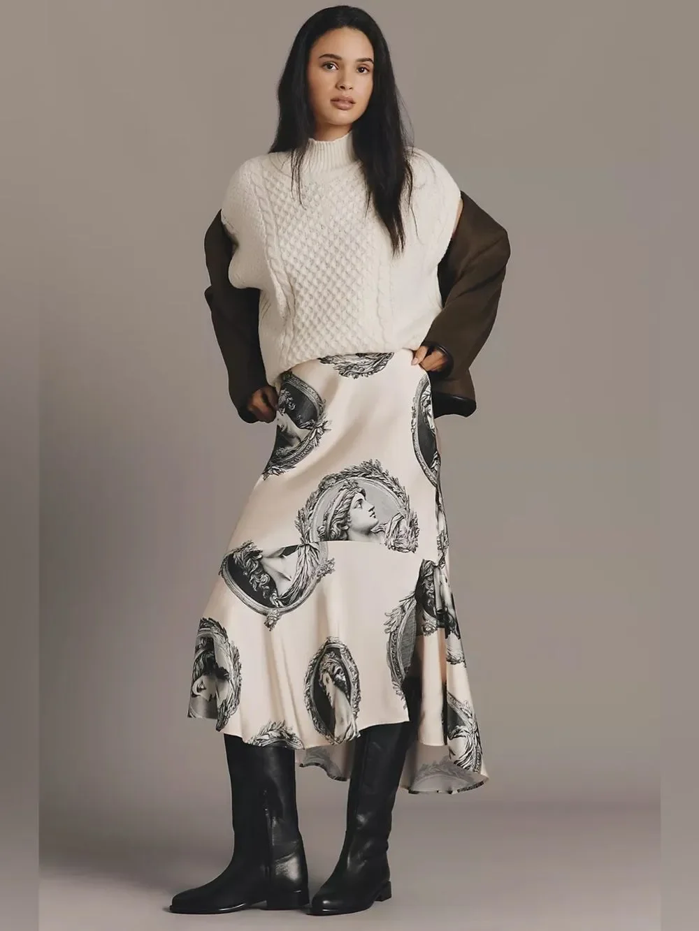 New Anthropologie  Maeve Bias-Cut Satin Midi Skirt Size XS